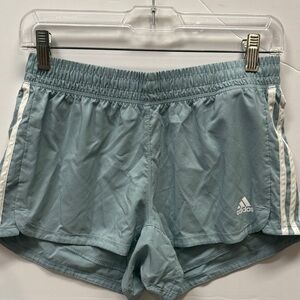 adidas Women's Light Blue Running Shorts with White Stripes, Size Small